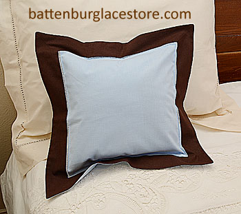 Pillow Sham.BABY BLUE with BROWN border.12" Square.